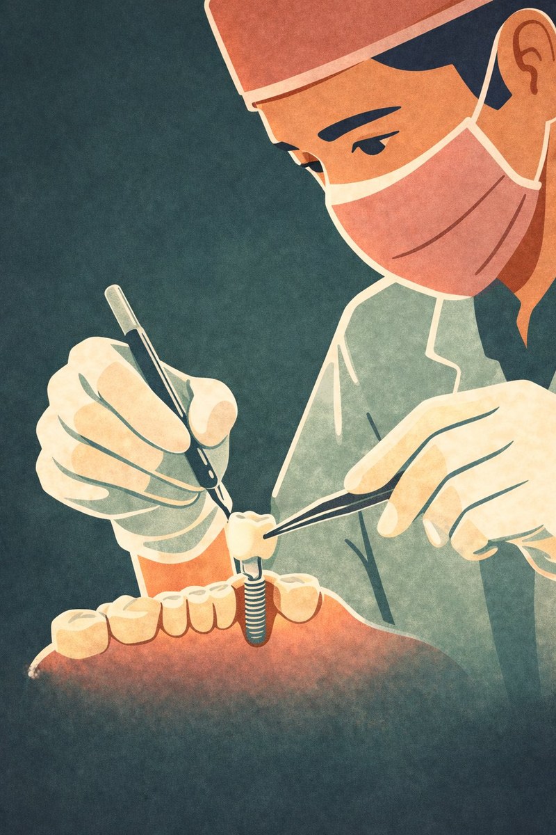 Le dentiste pose une couronne sur un implant avec précision