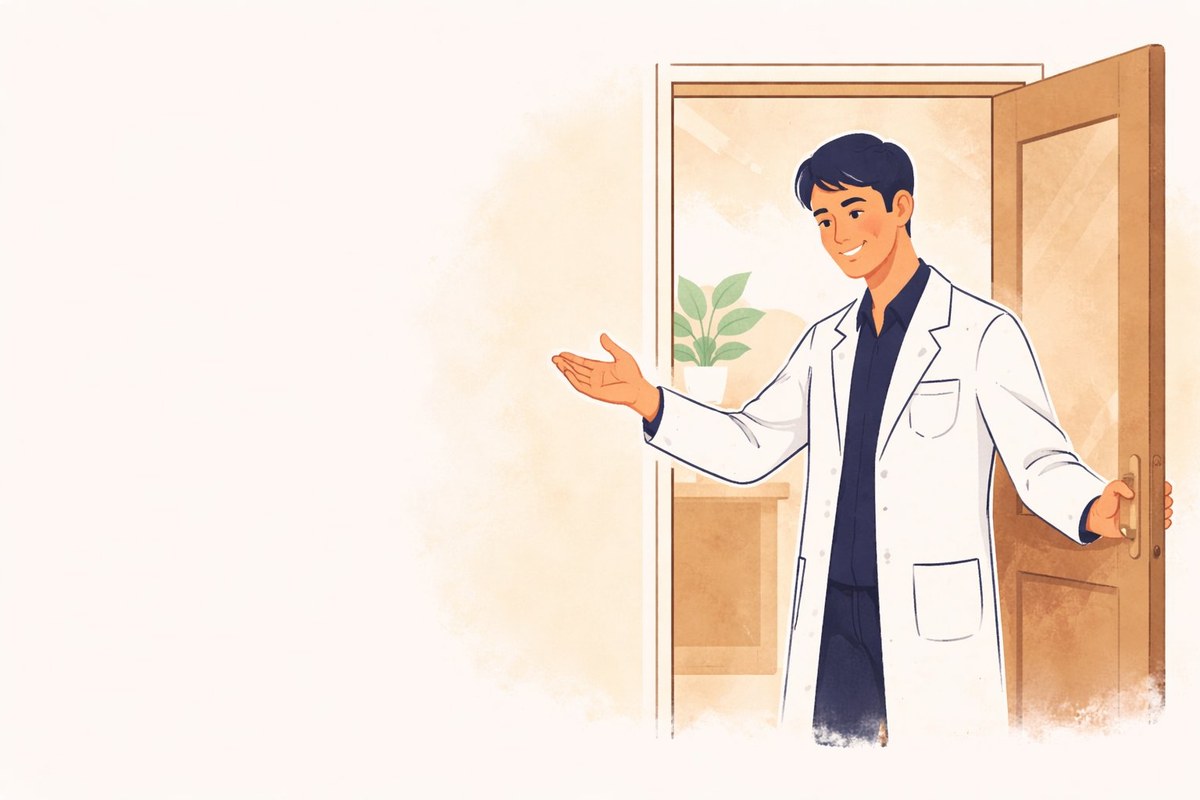 Le Dr Lumbroso vous accueille à la porte de son cabinet